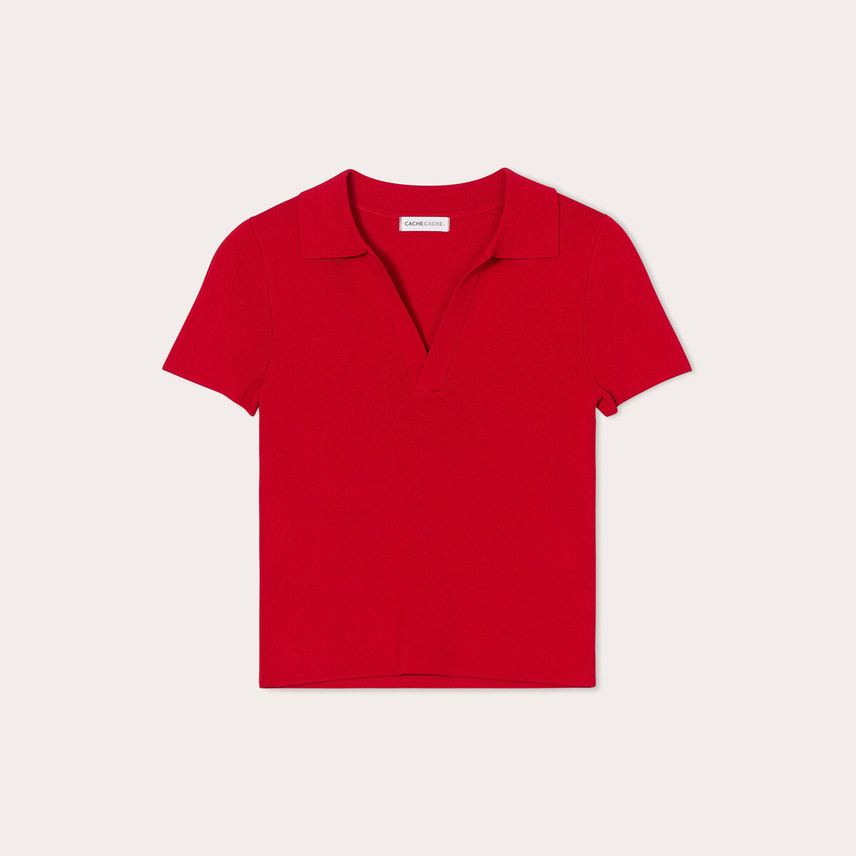 T-shirt manches courtes col polo rouge femme