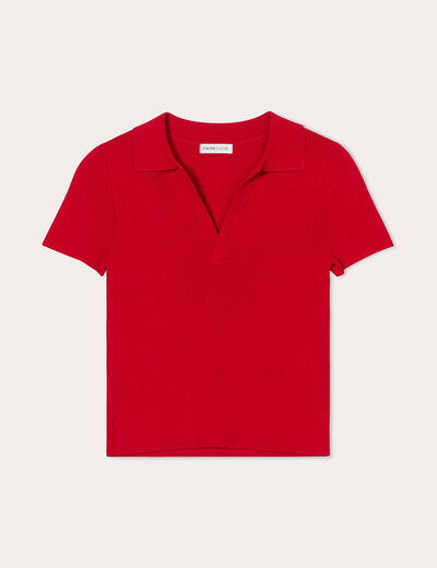 T-shirt manches courtes col polo rouge femme