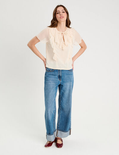 Blouse volants ecru femme