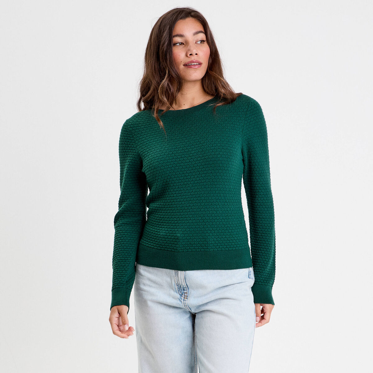 Pull col bateau vert foncé femme