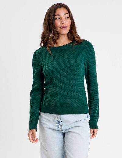 Pull col bateau vert foncé femme