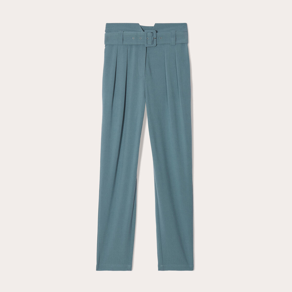 Pantalon cigarette ceinturé vert foncé femme