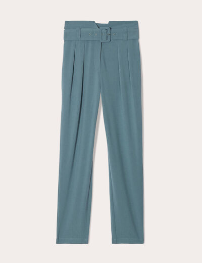 Pantalon cigarette ceinturé vert foncé femme