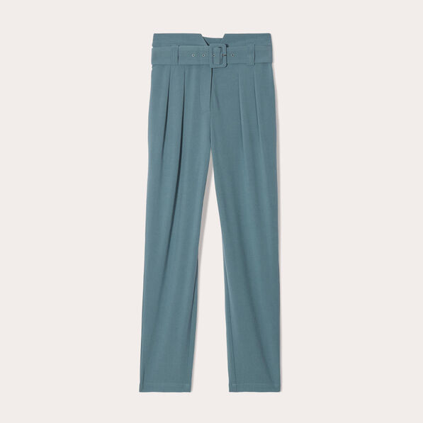 Pantalon cigarette ceinturé vert foncé femme