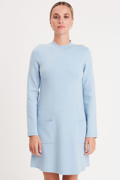 Robe pull droite avec poches bleu femme