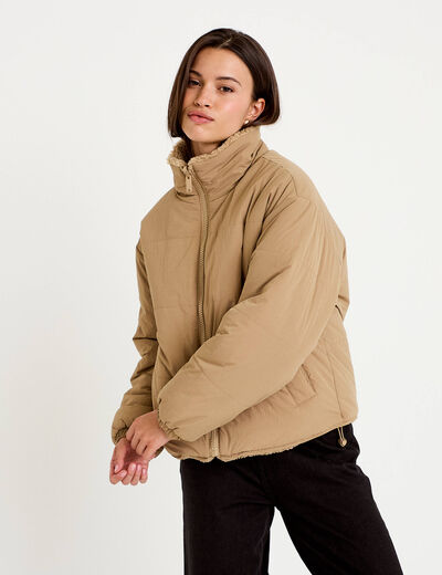 Parka r&eacute;versible effet polaire taupe femme