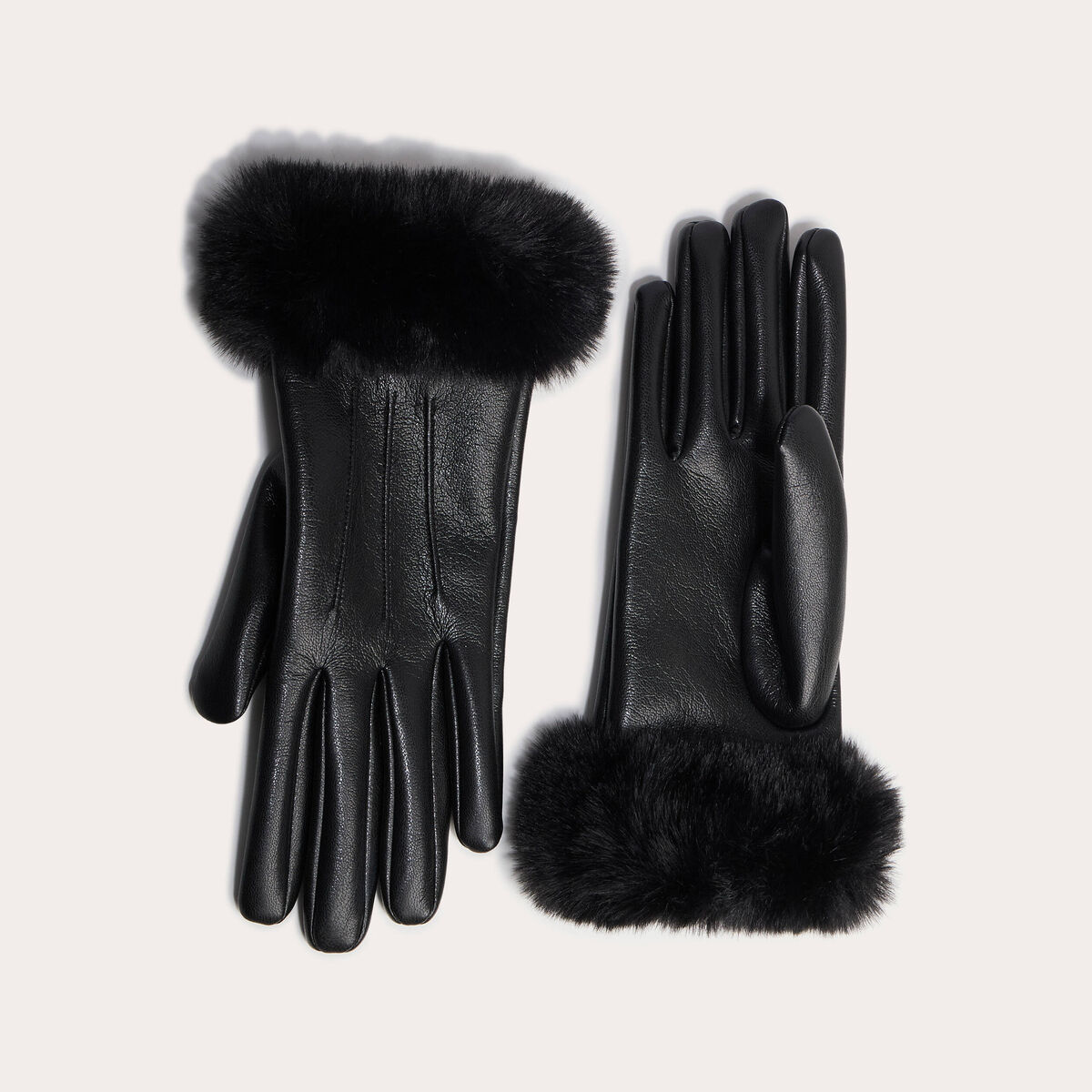 Gants d&eacute;tails fausse fourrure noir femme