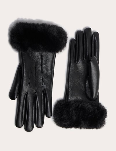 Gants d&eacute;tails fausse fourrure noir femme