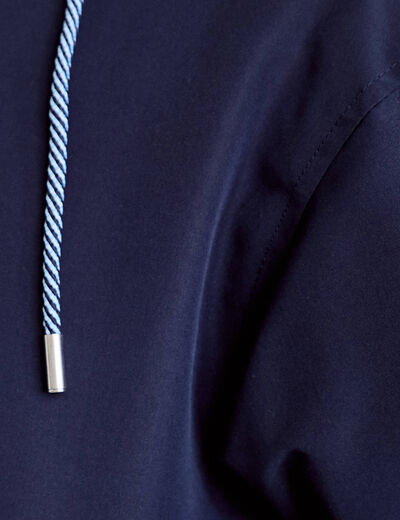 Parka courte &agrave; capuche manches longues bleu marine femme