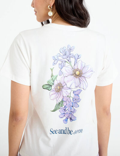 T-shirt imprim&eacute; fleurs Bridgerton ecru femme