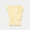 Blouse &agrave; volants jaune pastel femme