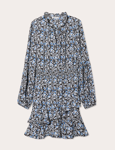 Robe évasée volantée noir femme