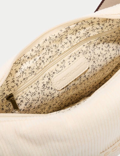 Sac banane velours c&ocirc;tel&eacute; ecru femme