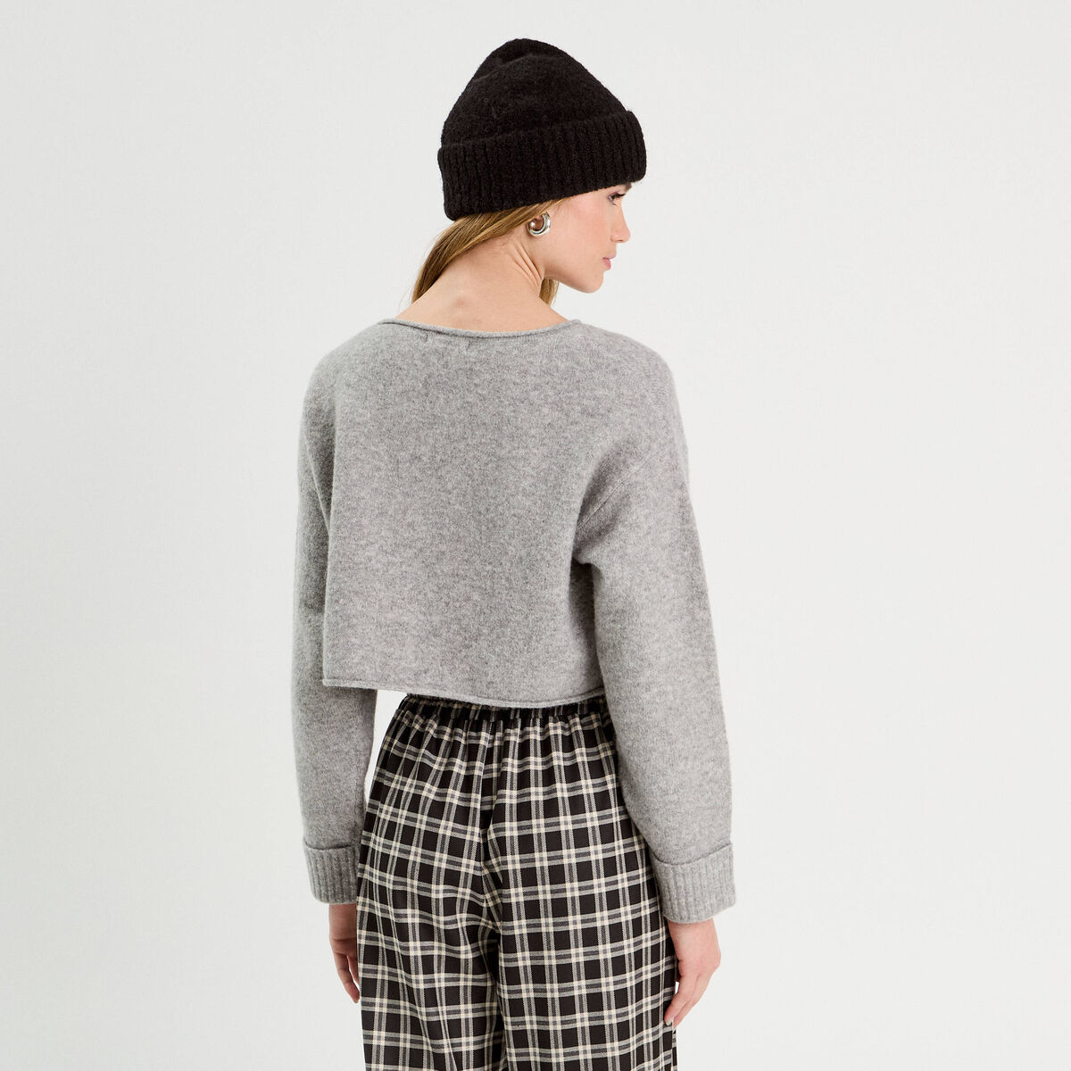 Pull cropped manches longues gris foncé femme