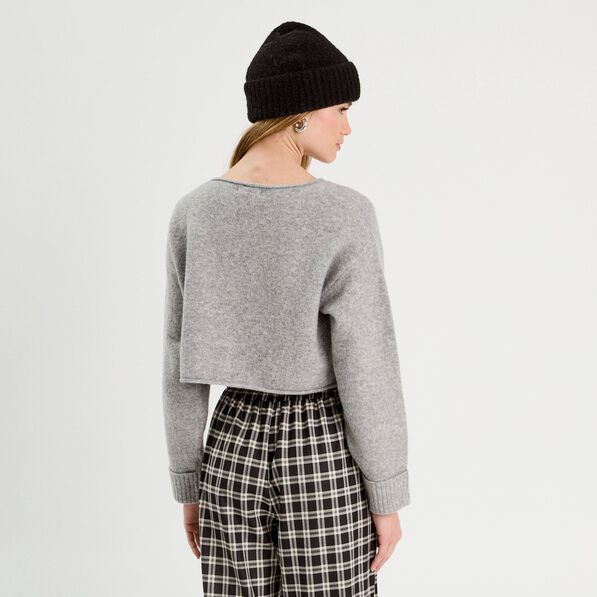 pull cropped manches longues gris fonce femme Pull cropped manches longues gris foncé femme