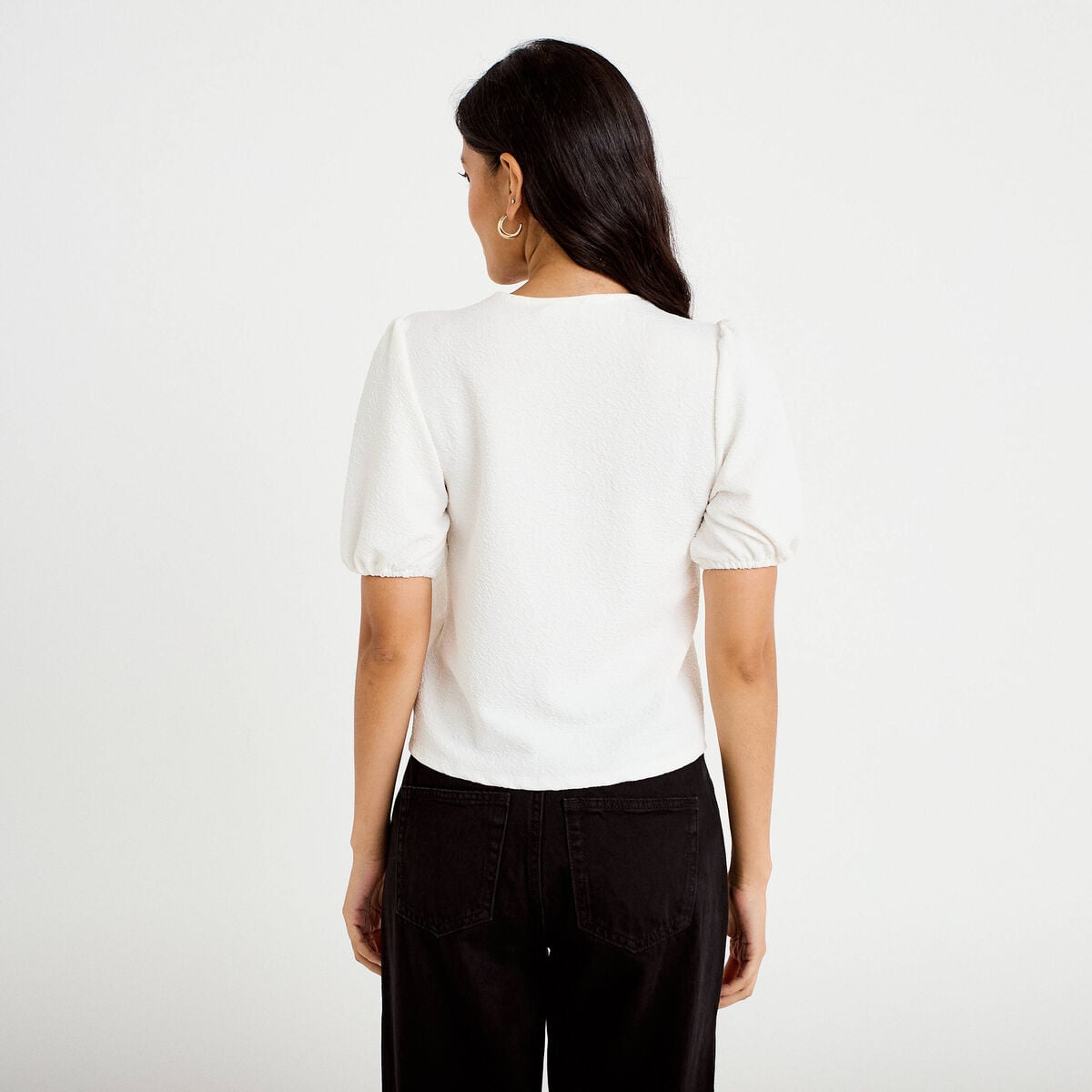 Blouse droite manches courtes ecru femme