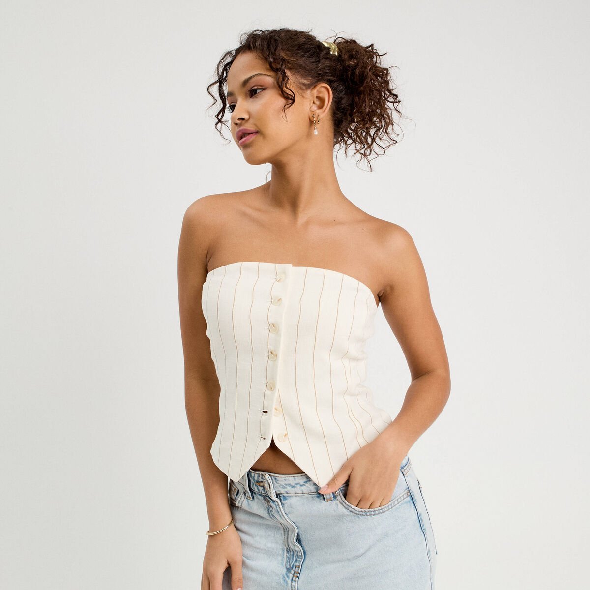 Bustier cintré boutons blanc femme