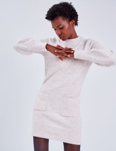 Robe pull droite sable femme