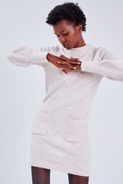 Robe pull droite sable femme