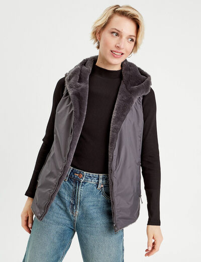 Doudoune réversible sans manches gris clair femme