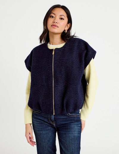 Gilet oversize sans manches col rond bleu marine femme