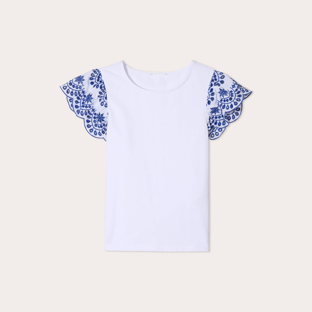 T-shirt manches brodées blanc femme