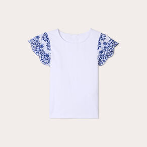 T-shirt manches brodées blanc femme
