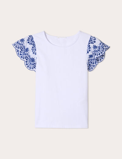T-shirt manches brodées blanc femme