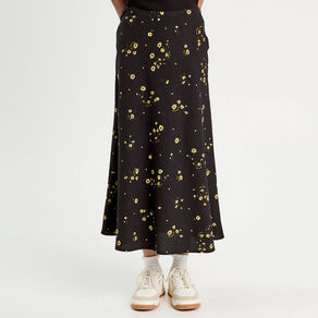 jupe longue evasee fluide jaune femme Jupe longue évasée fluide jaune femme