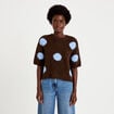 Pull col rond manches courtes marron fonc&eacute; femme