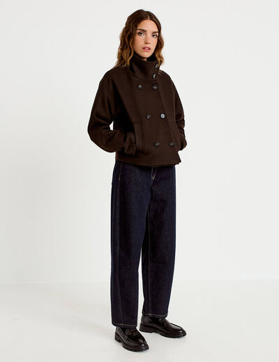 Caban court col montant marron fonc&eacute; femme