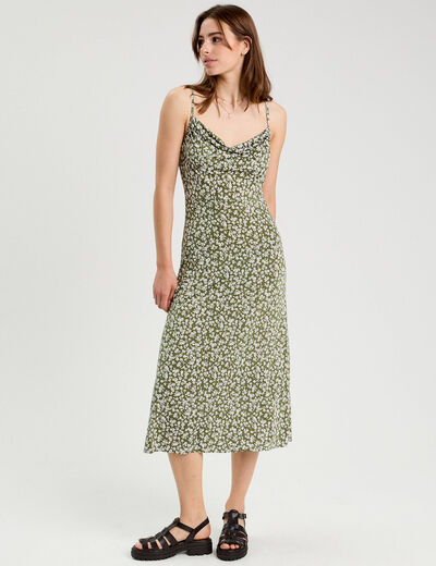 Robe longue ajustée vert kaki femme