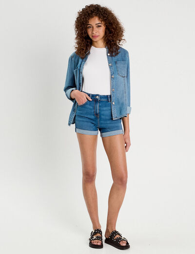 Short slim en jean denim stone femme