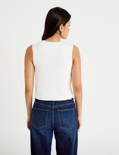 Gilet sans manches cropped ecru femme