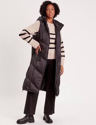 Doudoune longue sans manches noir femme