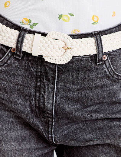 Ceinture large tress&eacute;e chin&eacute;e ecru femme