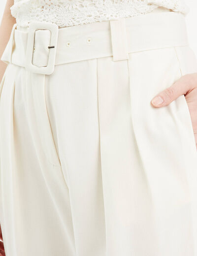 Pantalon cigarette ceinturé ecru femme