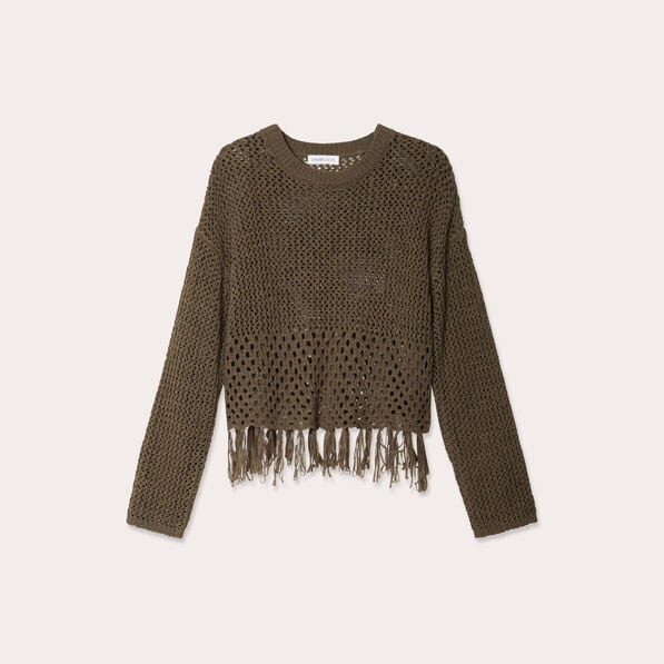 pull ajoure avec franges vert kaki femme Pull ajouré avec franges vert kaki femme