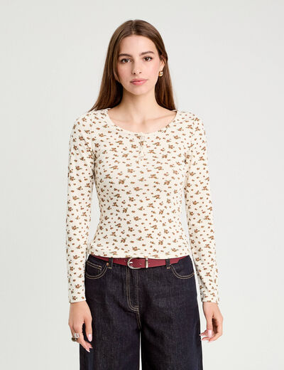 T-shirt manches longues ivoire femme