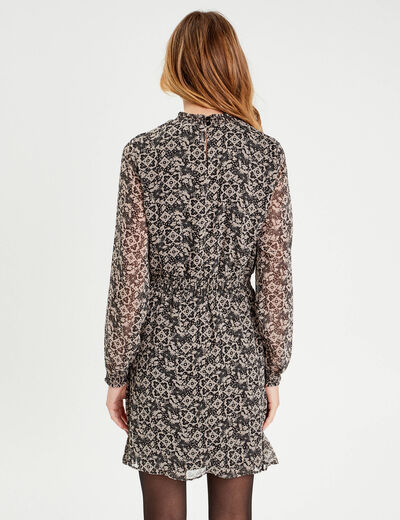 Robe évasée taille smockée noir femme