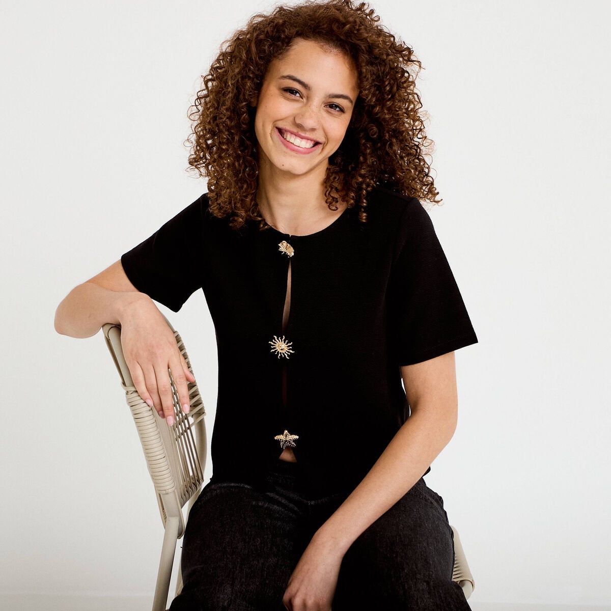 Gilet droit court manches courtes noir femme