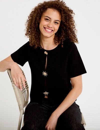 Gilet droit court manches courtes noir femme
