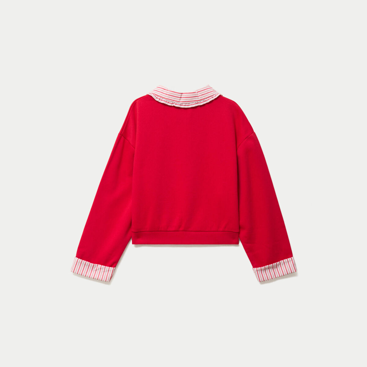 Sweat col chemise manches longues rouge femme