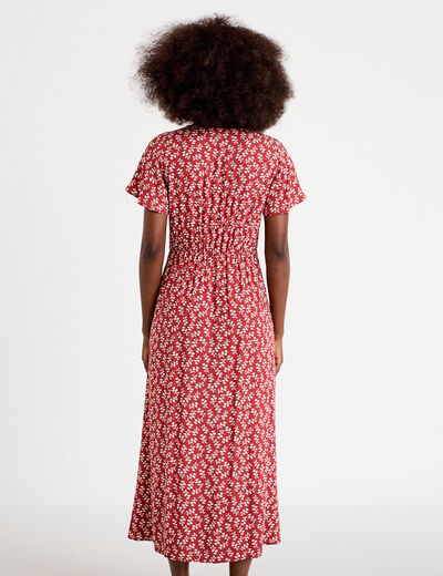 Robe longue &eacute;vas&eacute;e col v dentelle terracotta femme