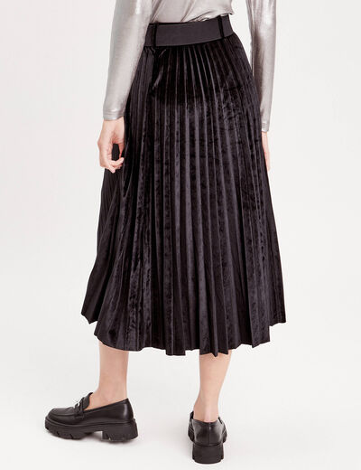 Jupe longue plissée velours noir femme