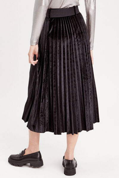 Jupe longue plissée velours noir femme