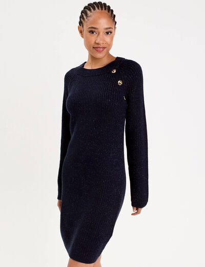 Robe pull d&eacute;tails de boutons bleu marine femme