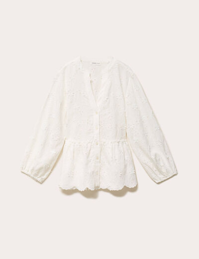 Blouse &agrave; motif en relief ecru femme