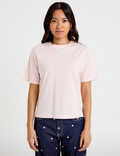 T-shirt col rond manches courtes rose clair femme