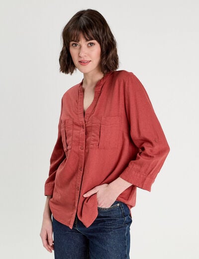 Chemise manches 3/4 contenant du lin vieux rose femme